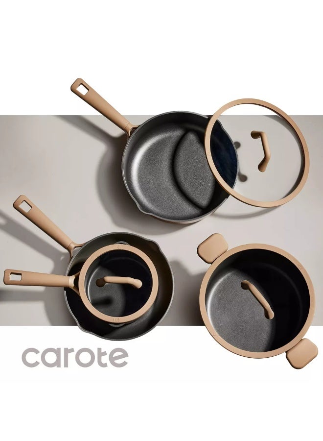 Carote 21-Piece Nonstick Cookware Set, PFOA-Free Healthy Cooking Set, Skillets, Saucepan, Sauté Pan, Casserole, Steamer & 4-in-1 Pan, All Kitchen Stovetop Compatible, Dishwasher Safe (Taupe) - Image 2